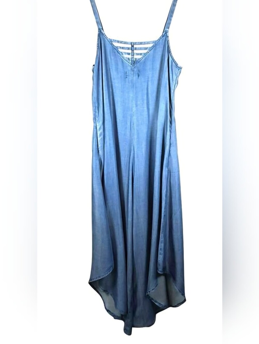 For The Republic - Wide-leg, Lattice-back, Vneck Chambray Denim Jumpsuit, M, EUC